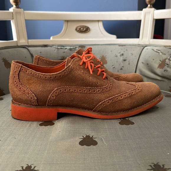 Cole Haan Alisa Oxford Women’s 8 B Brown Orange Leather Wingtip Loafer Shoes - Picture 9 of 14